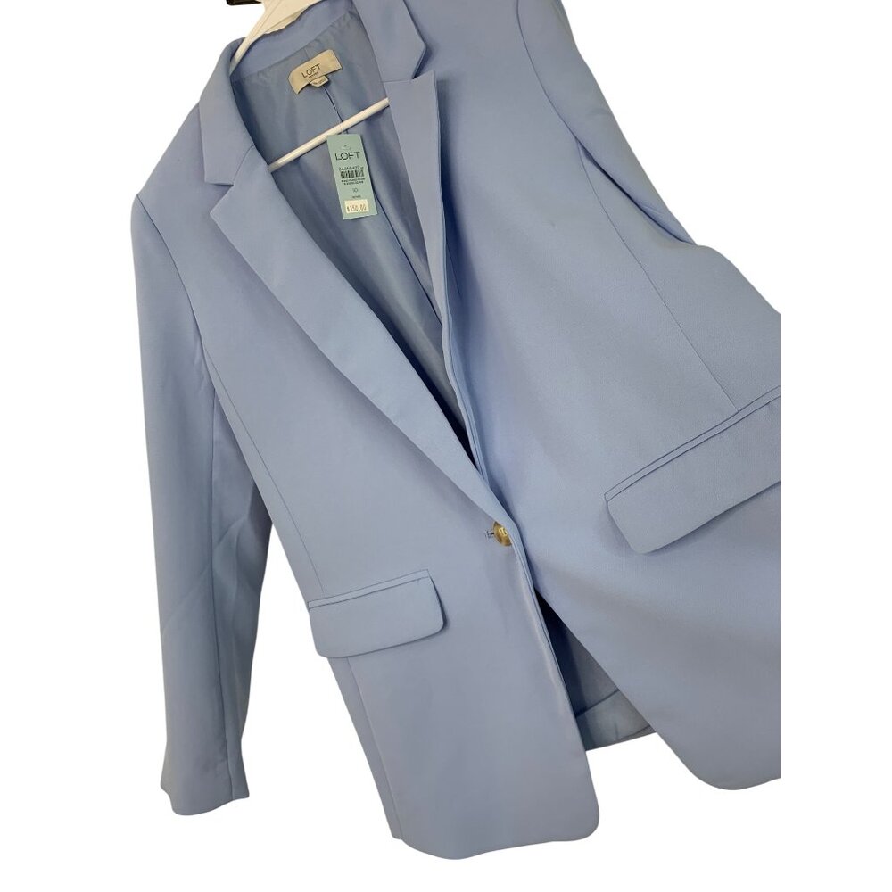 Loft Petite Blue Lined Blazer Jacket One-Button Rear Vent Washable Pockets 8700